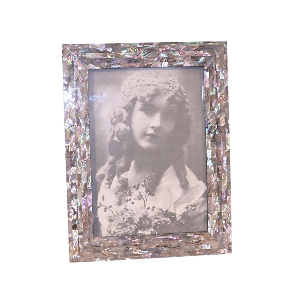 SPI Picture Frame 5x7 Iridescent Mother of Pearl Abalone Shell Mosaic Wood